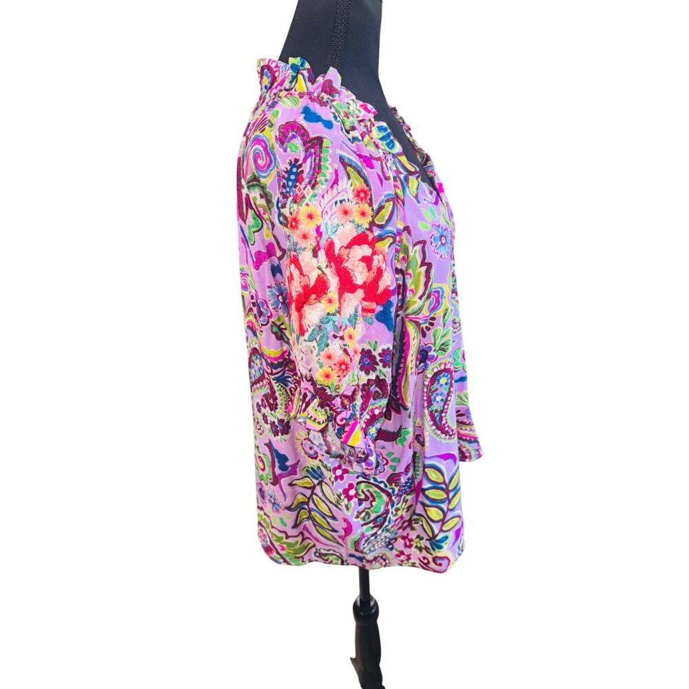 Savanna Jane Boho Lilac Paisley Print Blouse With Floral Embroidery On Sleeves M - Picture 4 of 9
